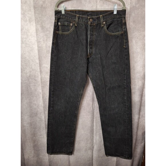 Levi's 501 Black Denim Jeans Mens 34x34 Faded Button Fly Relaxed Y2K Grunge - Picture 1 of 9